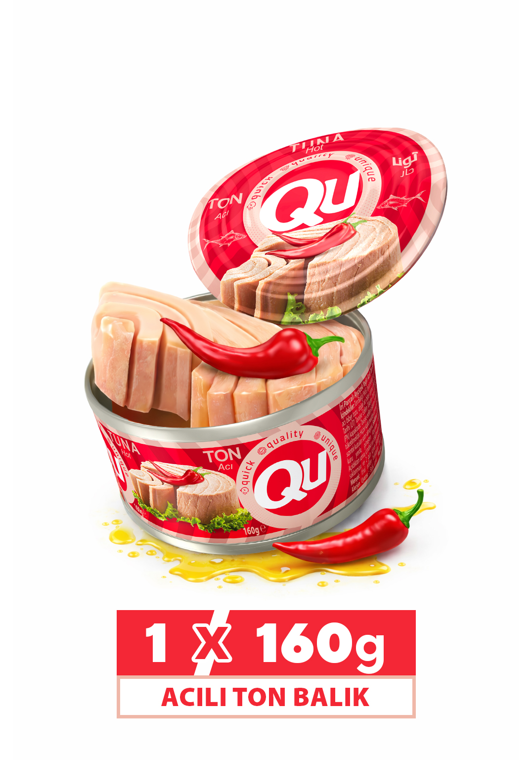1.resim QU Ayçiçek Yağlı Acılı Ton Balığı 160 gr - Görsel 1
