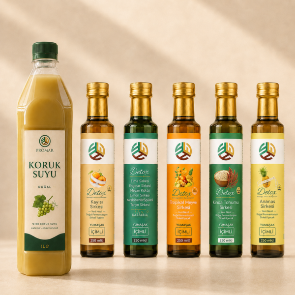 PROMAR Koruk Suyu 1 L + 1 Adet İçimli Detox Sirkesi 200 ml – 2’li Avantaj Paketi