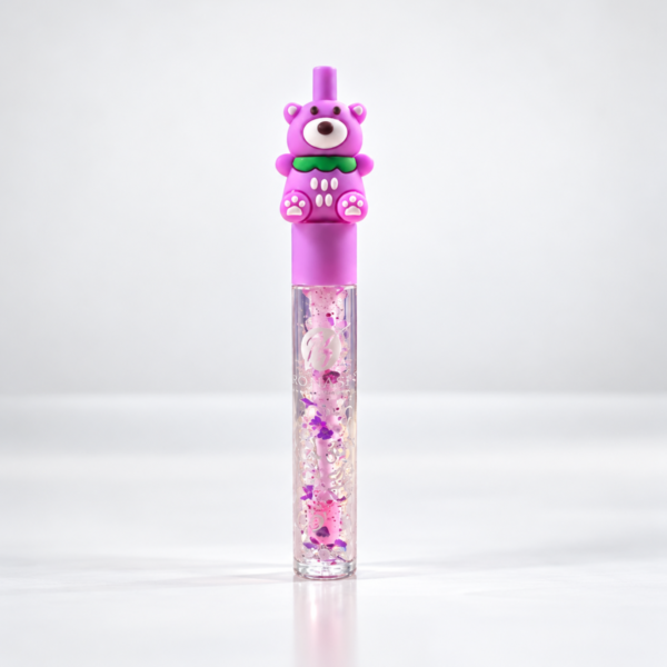 Ayıcık Tasarımlı Simli Nemlendirici Dudak Yağı Lip Oil – Mor
